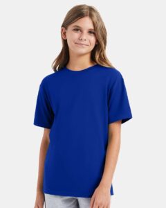 Hanes 498Y Youth Perfect-T T-Shirt – Deep Royal (on model)
