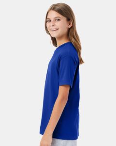 Hanes 498Y Youth Perfect-T T-Shirt – Deep Royal (on model side)