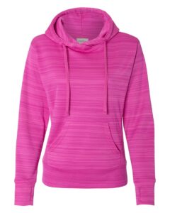 J. America 8662 Women’s Odyssey Striped Performance Fleece Lapover Hooded Sweatshirt