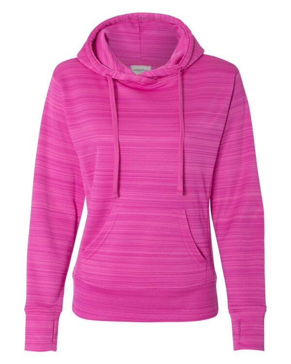 J. America Women’s Odyssey Striped Performance Fleece Lapover Hooded Sweatshirt