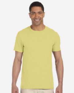 Gildan 64000 Unisex Softstyle® T-Shirt – Cornsilk (on model)