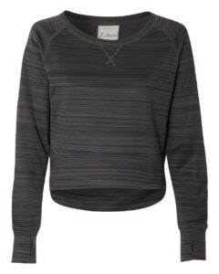 J. America 8663 Women’s Odyssey Striped Performance Fleece Hi-Low Crewneck Sweatshirt