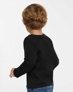 Rabbit Skins 3302 Toddler Fine Jersey Long Sleeve Tee – Black (on model back)