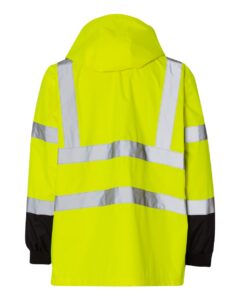 Kishigo RWJ102-103 Unisex Storm Cover Waterproof Rain Jacket – Lime (back)