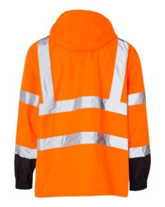 Kishigo RWJ102-103 Unisex Storm Cover Waterproof Rain Jacket – Orange (back)