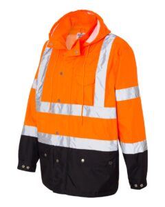Kishigo RWJ102-103 Unisex Storm Cover Waterproof Rain Jacket – Orange (side)
