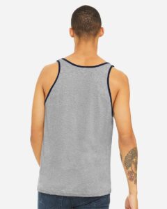 BELLA + CANVAS 3480 Jersey Tank – Athletic Heather/ Navy (on model back)