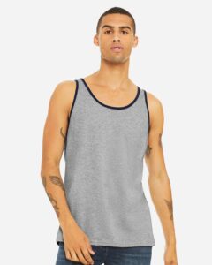 BELLA + CANVAS 3480 Jersey Tank – Athletic Heather/ Navy (on model)