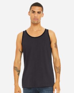 BELLA + CANVAS 3480 Jersey Tank – Dark Grey/ Black (on model)
