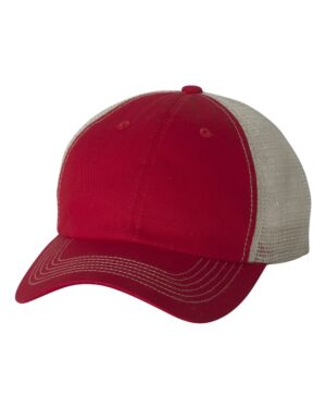 Valucap 3100 Contrast-Stitch Mesh-Back Cap – Red/ Stone