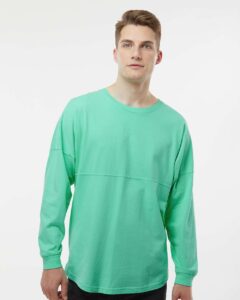 J. America 8229 Unisex Game Day Jersey Long Sleeve T-Shirt – Mint (on model)