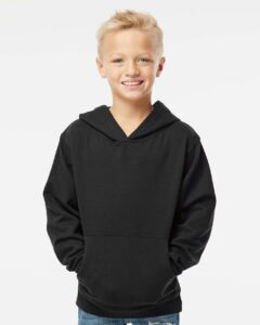 Independent Trading Co. SS4001Y Youth Midweight Hooded Sweatshirt – Black (on model)