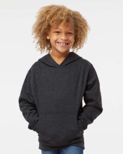Independent Trading Co. SS4001Y Youth Midweight Hooded Sweatshirt – Charcoal Heather (on model)