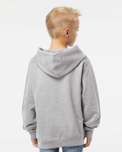 Independent Trading Co. SS4001Y Youth Midweight Hooded Sweatshirt – Grey Heather (on model back)