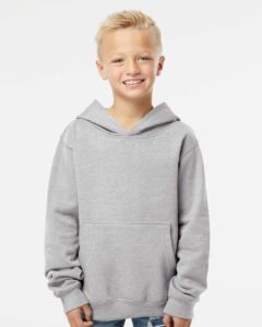Independent Trading Co. SS4001Y Youth Midweight Hooded Sweatshirt – Grey Heather (on model)