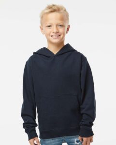 Independent Trading Co. SS4001Y Youth Midweight Hooded Sweatshirt – Classic Navy (on model)