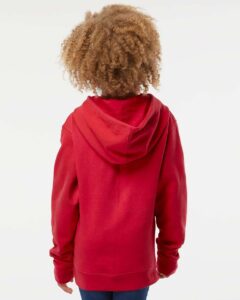 Independent Trading Co. SS4001Y Youth Midweight Hooded Sweatshirt – Red (on model back)