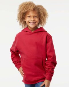 Independent Trading Co. SS4001Y Youth Midweight Hooded Sweatshirt – Red (on model)