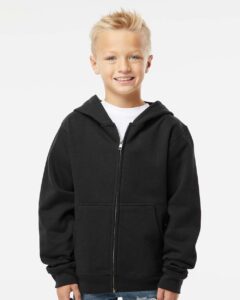 Independent Trading Co. SS4001YZ Youth Midweight Full-Zip Hooded Sweatshirt – Black (on model)