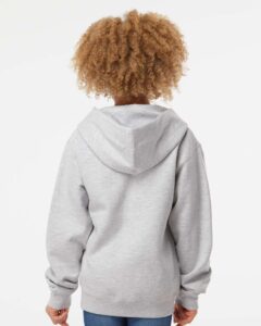 Independent Trading Co. SS4001YZ Youth Midweight Full-Zip Hooded Sweatshirt – Grey Heather (on model back)