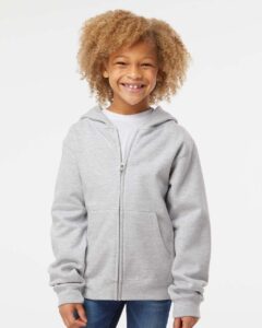 Independent Trading Co. SS4001YZ Youth Midweight Full-Zip Hooded Sweatshirt – Grey Heather (on model)