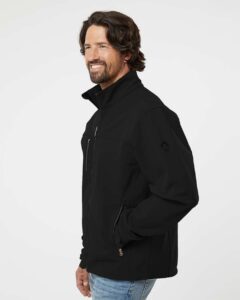 DRI DUCK 5350T Men’s Tall Motion Soft Shell Jacket – Black (on model side)