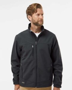 DRI DUCK 5350T Men’s Tall Motion Soft Shell Jacket – Charcoal (on model)