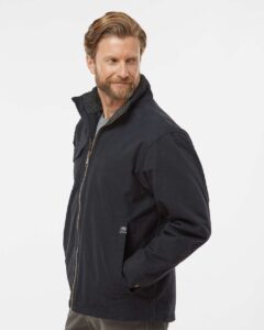 DRI DUCK 5037 Men’s Endeavor Canyon Cloth™ Canvas Jacket with Sherpa Lining – Black (on model side)