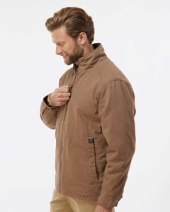 DRI DUCK 5037 Men’s Endeavor Canyon Cloth™ Canvas Jacket with Sherpa Lining – Field Khaki (on model side)