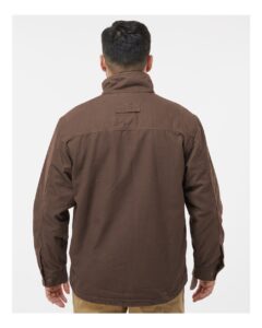 DRI DUCK 5037 Men’s Endeavor Canyon Cloth™ Canvas Jacket with Sherpa Lining – Tobacco (on model back)