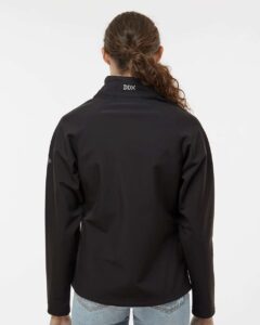 DRI DUCK 9439 Women’s Contour Soft Shell Jacket – Black (on model back)