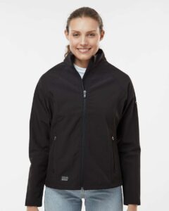 DRI DUCK 9439 Women’s Contour Soft Shell Jacket – Black (on model)