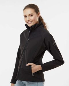 DRI DUCK 9439 Women’s Contour Soft Shell Jacket – Black (on model side)