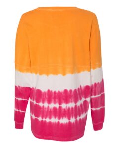 J. America 8229 Unisex Game Day Jersey Long Sleeve T-Shirt – Atomic Orange/ Cosmic Pink Tie-Dye (back)