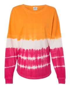 J. America 8229 Unisex Game Day Jersey Long Sleeve T-Shirt – Atomic Orange/ Cosmic Pink Tie-Dye