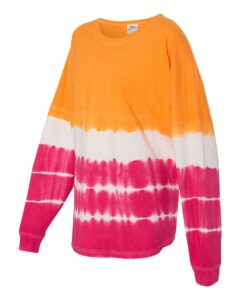 J. America 8229 Unisex Game Day Jersey Long Sleeve T-Shirt – Atomic Orange/ Cosmic Pink Tie-Dye (side)