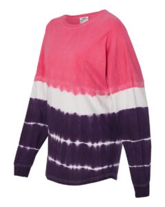 J. America 8229 Unisex Game Day Jersey Long Sleeve T-Shirt – Wildberry/ Very Berry Tie-Dye (side)