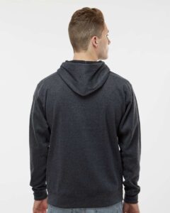 J. America 8613 Men’s Cosmic Fleece Hooded Sweatshirt – Onyx Fleck (on model back)