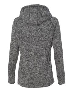 J. America 8616 Women’s Cosmic Fleece Hooded Sweatshirt – Charcoal Fleck/ Fire Coral (back)