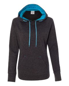 J. America 8616 Women’s Cosmic Fleece Hooded Sweatshirt – Onyx Fleck/ Electric Blue