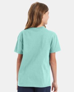 Hanes 5450 Youth Authentic T-Shirt – Clean Mint (on model back)