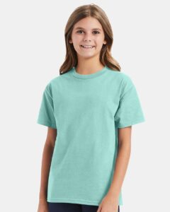 Hanes 5450 Youth Authentic T-Shirt – Clean Mint (on model)