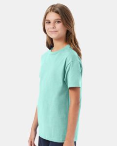 Hanes 5450 Youth Authentic T-Shirt – Clean Mint (on model side)