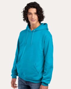 JERZEES 996MR Unisex NuBlend® Hooded Sweatshirt – California Blue (on model side)