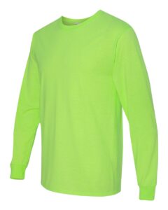 JERZEES 29LSR Unisex Dri-Power® Long Sleeve 50/50 T-Shirt – Neon Green (side)