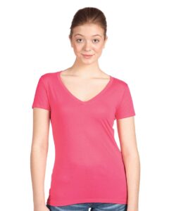 Next Level 1540 Women’s Ideal V-Neck Tee – Hot Pink (on model)