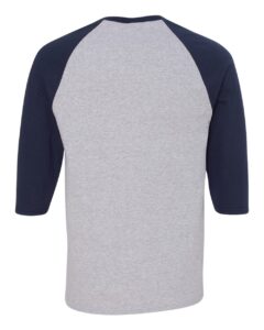 Gildan 5700 Unisex Heavy Cotton™ Raglan Three-Quarter Sleeve T-Shirt – Sport Grey/ Navy (back)
