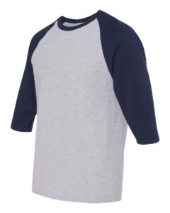 Gildan 5700 Unisex Heavy Cotton™ Raglan Three-Quarter Sleeve T-Shirt – Sport Grey/ Navy (side)