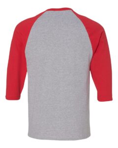 Gildan 5700 Unisex Heavy Cotton™ Raglan Three-Quarter Sleeve T-Shirt – Sport Grey/ Red (back)