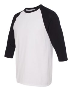 Gildan 5700 Unisex Heavy Cotton™ Raglan Three-Quarter Sleeve T-Shirt – White/ Black (side)